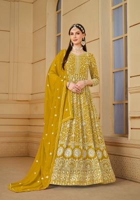 Yellow Embroidered Georgette Anarkali Set