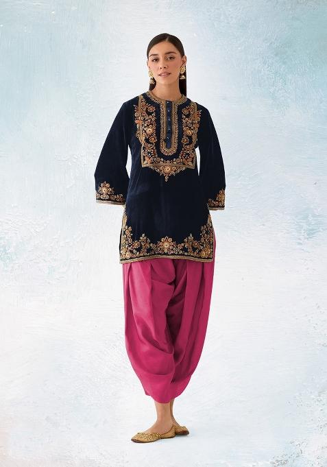 Black Embroidered Velvet Dhoti Suit Set