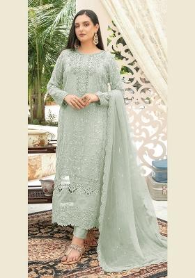 Sea Green Embroidered Chiffon Kurta Set