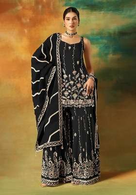 Black Embroidered Georgette Kurta Set