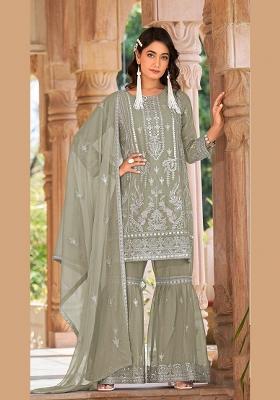 Sea Green Embroidered Organza Kurta Set