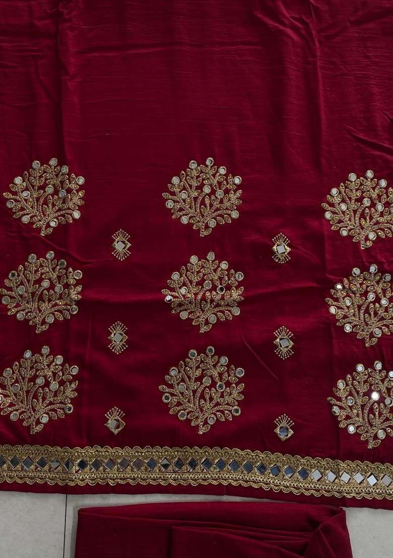 Maroon Embroidered Silk Kurta Set - Indya
