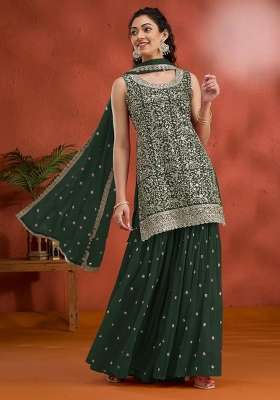 Green Embroidered Georgette Kurta Set