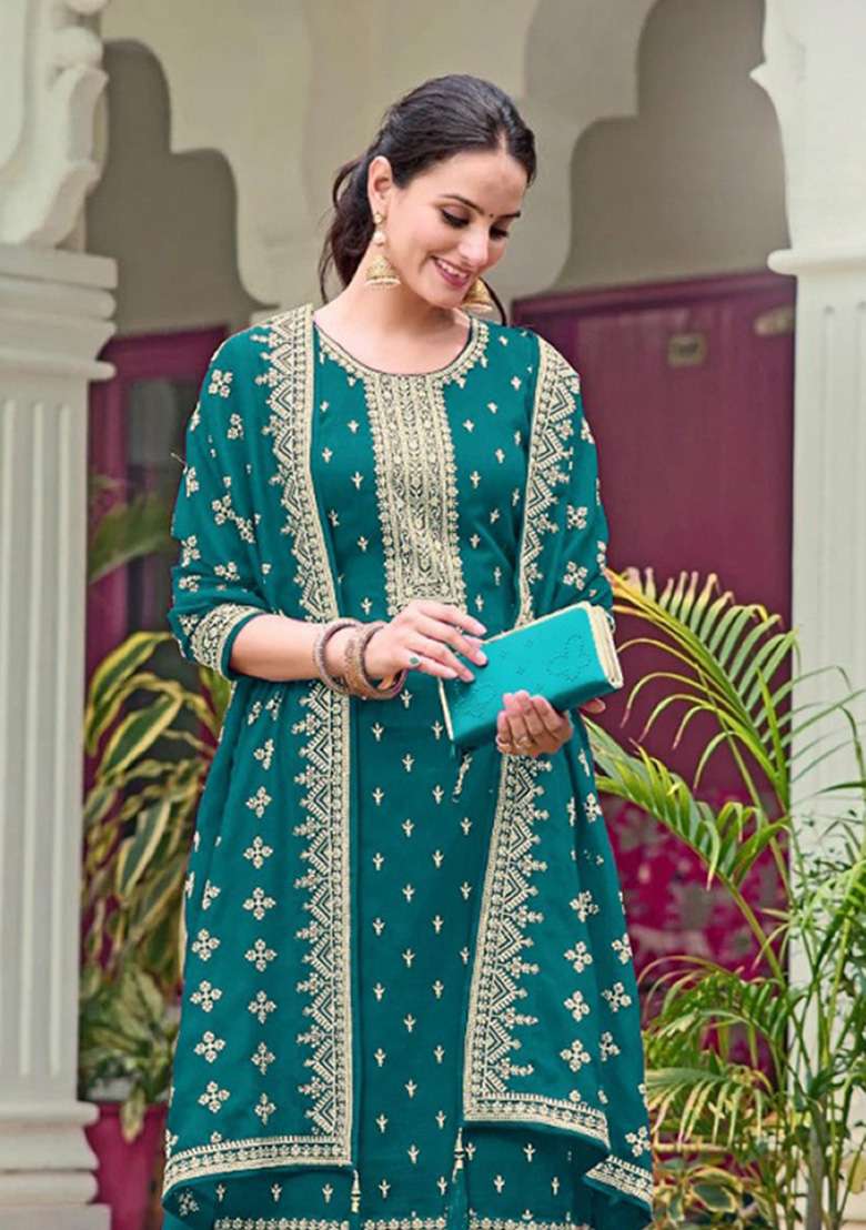 Emerald Embroidered Georgette Kurta Set - Indya