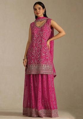 Rani Pink Embroidered Georgette Kurta Set