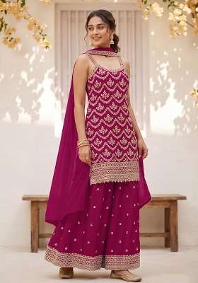 Red Embroidered Silk Kurta Set