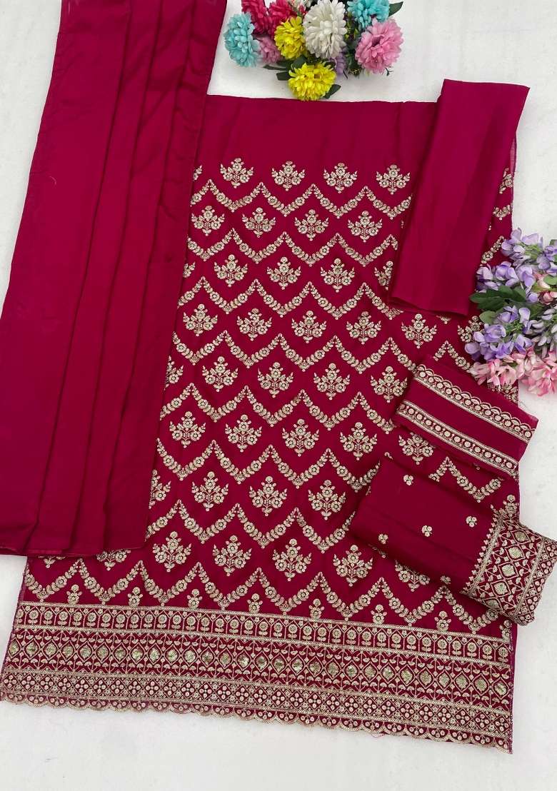 Red Embroidered Silk Kurta Set - Indya