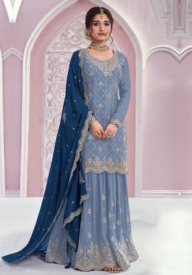 Blue Embroidered Silk Kurta Set