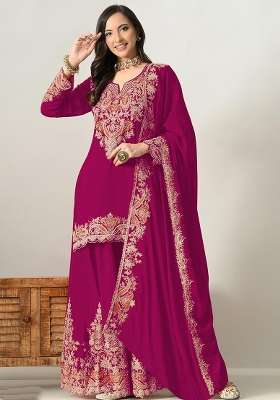 Red Embroidered Silk Kurta Set