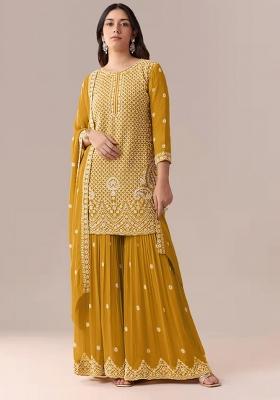Yellow Embroidered Georgette Kurta Set