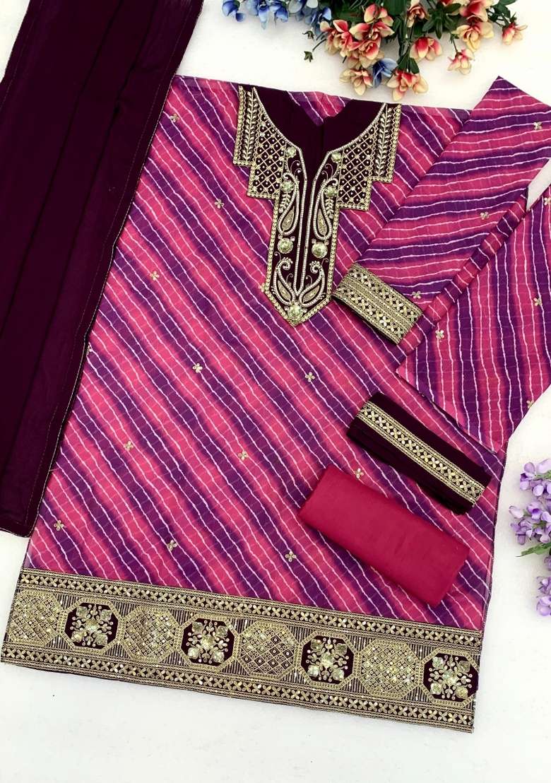 Purple Embroidered Georgette Kurta Set - Indya