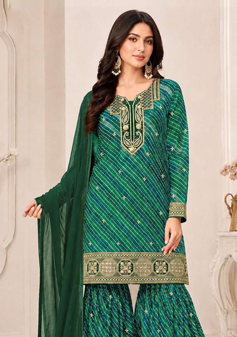 Emerald Embroidered Georgette Kurta Set - Indya