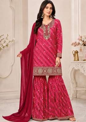 Red Embroidered Georgette Kurta Set