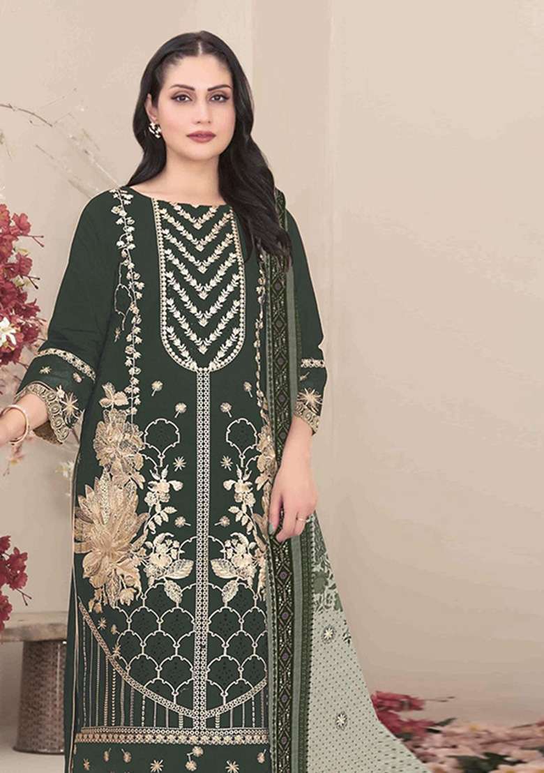 Mehendi Embroidered Georgette Kurta Set - Indya