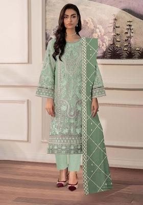 Sea Green Embroidered Chiffon Kurta Set