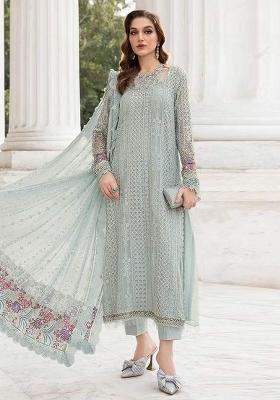 Sea Green Embroidered Georgette Kurta Set