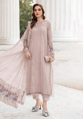 Peach Embroidered Georgette Kurta Set