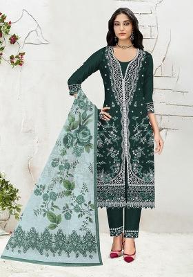 Dark Green Embroidered Cotton Kurta Set