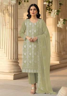 Green Embroidered Georgette Kurta Set