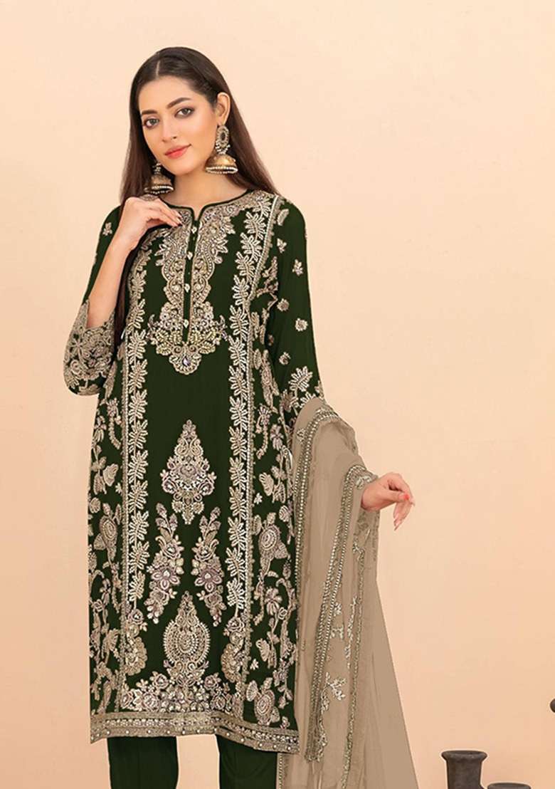 Black Sequin Work Silk Kurta Set - Indya