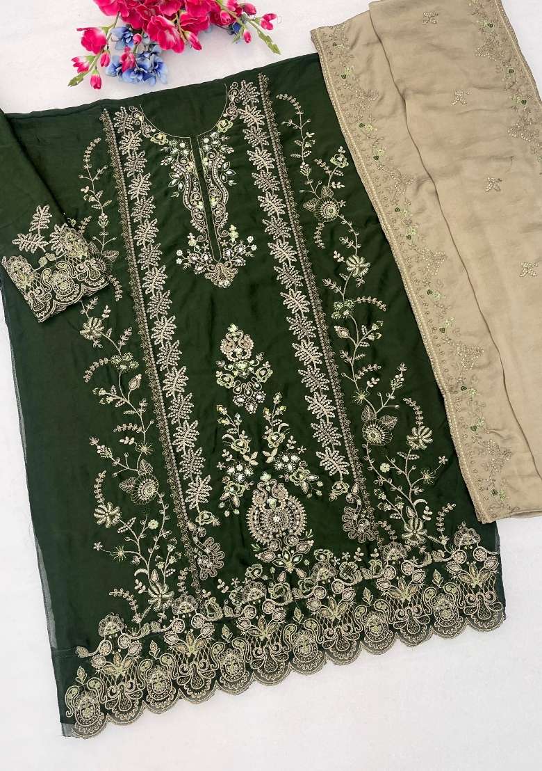 Black Sequin Work Silk Kurta Set - Indya