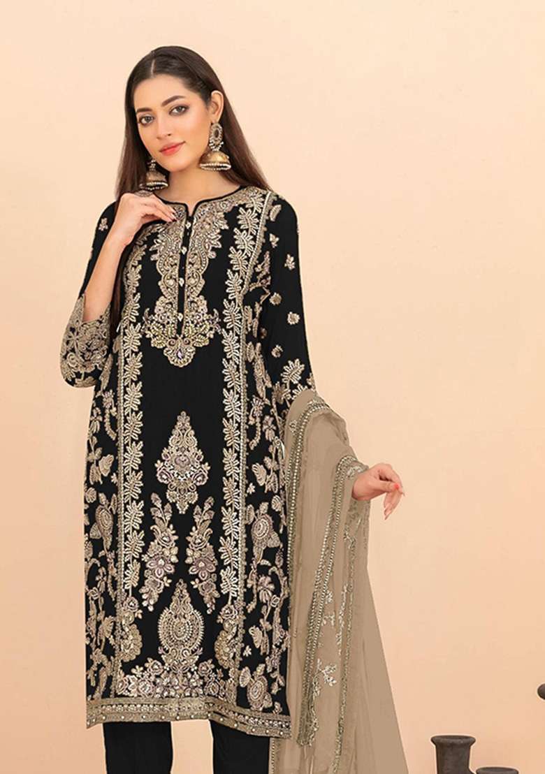 Mehendi Sequin Work Silk Kurta Set - Indya