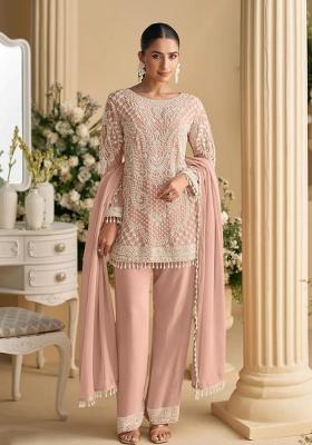 Peach Embroidered Georgette Co Ords Set
