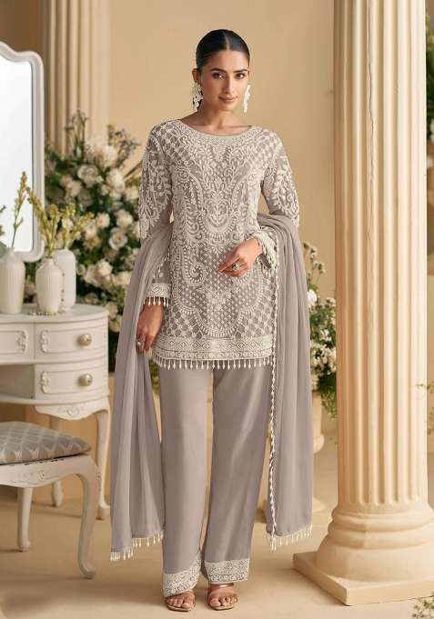 Purple Embroidered Georgette Co Ords Set