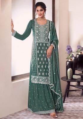 Green Embroidered Silk Kurta Set