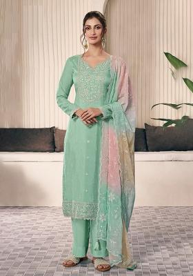 Green Embroidered Silk Kurta Set