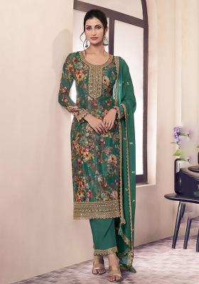 Green Embroidered Silk Kurta Set
