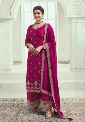 Rani Pink Embroidered Georgette Kurta Set