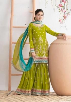 Green Embroidered Silk Kurta Set