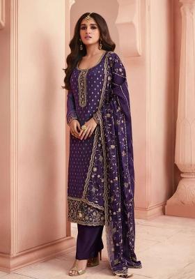 Royal Blue Embroidered Silk Kurta Set