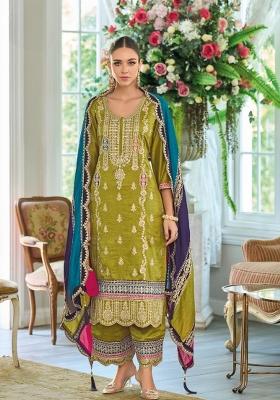 Green Embroidered Silk Kurta Set