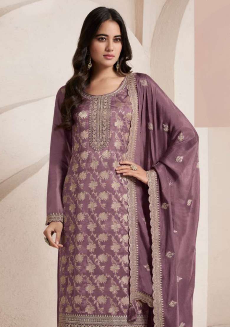 Purple Sequin Work Viscose Kurta Set - Indya