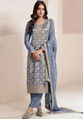 Blue Sequin Work Viscose Kurta Set