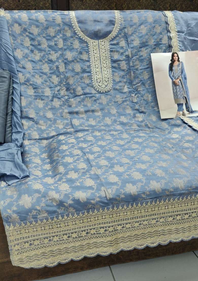 Blue Sequin Work Viscose Kurta Set - Indya
