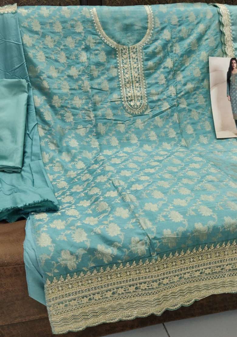 Sky Blue Sequin Work Viscose Kurta Set - Indya