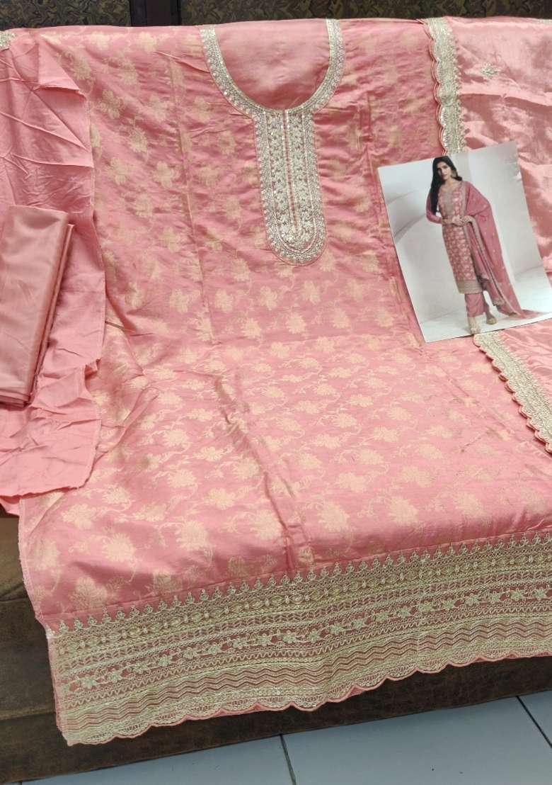 Peach Sequin Work Viscose Kurta Set - Indya