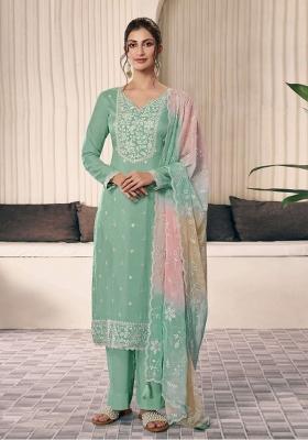 Green Embroidered Silk Kurta Set