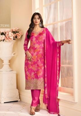 Magenta Printed Silk Kurta Set