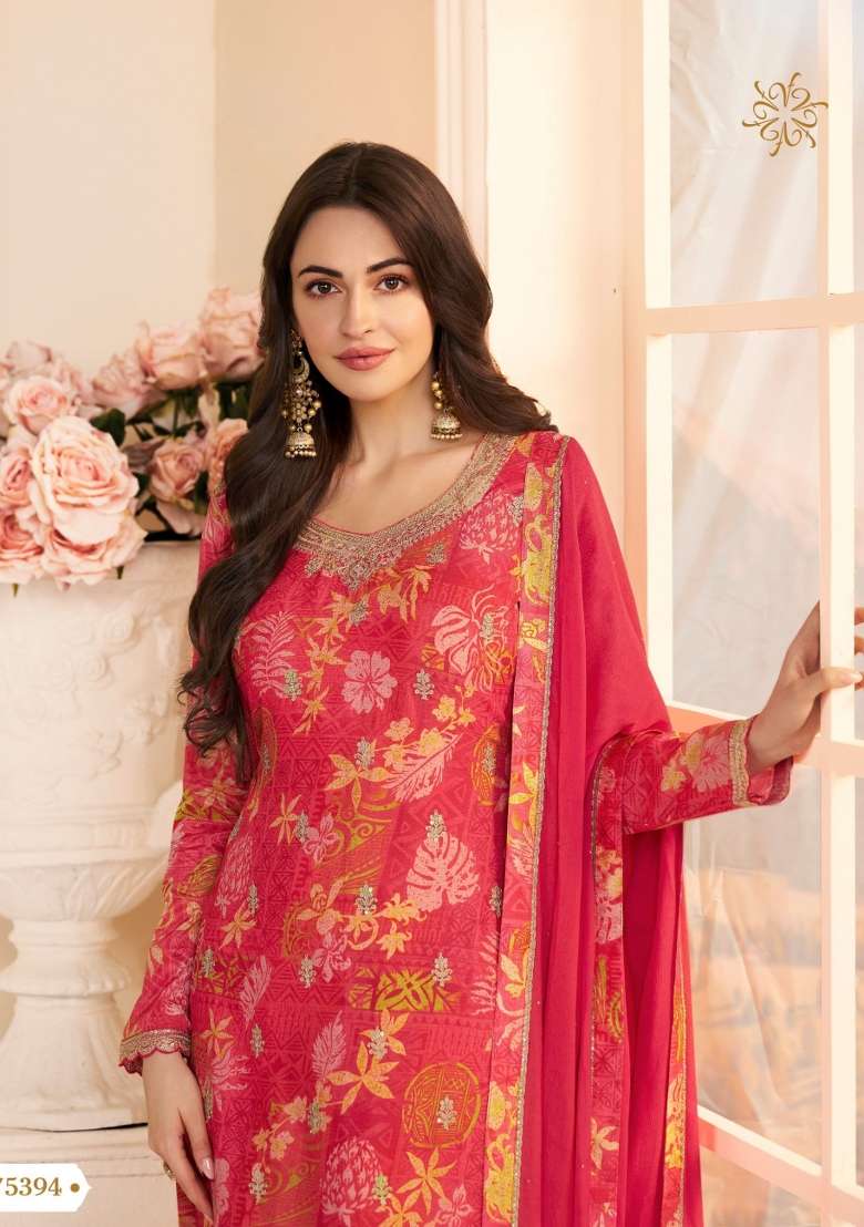 Red Printed Silk Kurta Set - Indya
