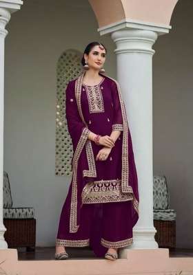 Purple Embroidered Georgette Kurta Set