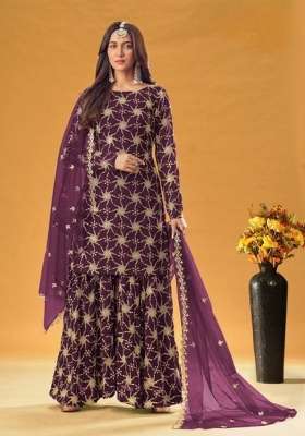 Purple Embroidered Georgette Kurta Set