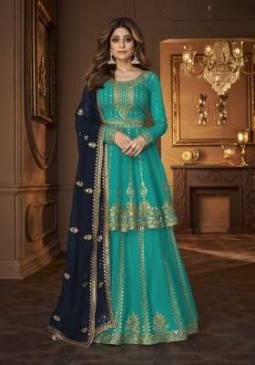 Blue Embroidered Georgette Kurta Set