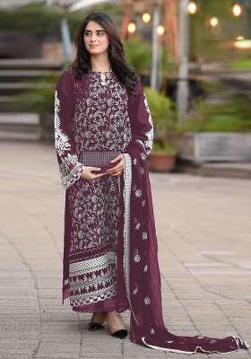 Purple Embroidered Georgette Kurta Set