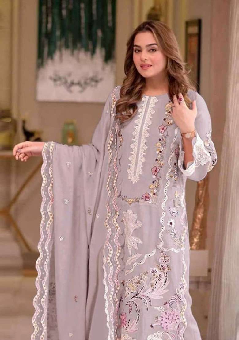 Lavender Moti Work Chiffon Kurta Set - Indya