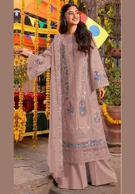 Brown Embroidered Chiffon Kurta Set