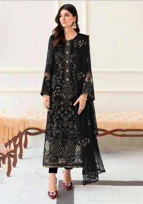 Black Embroidered Georgette Kurta Set